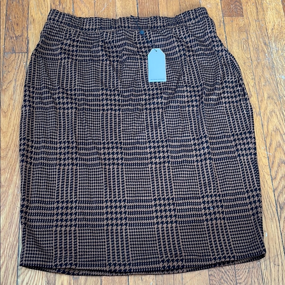 Universal Standard Brown Houndstooth Skirt Size S NWT